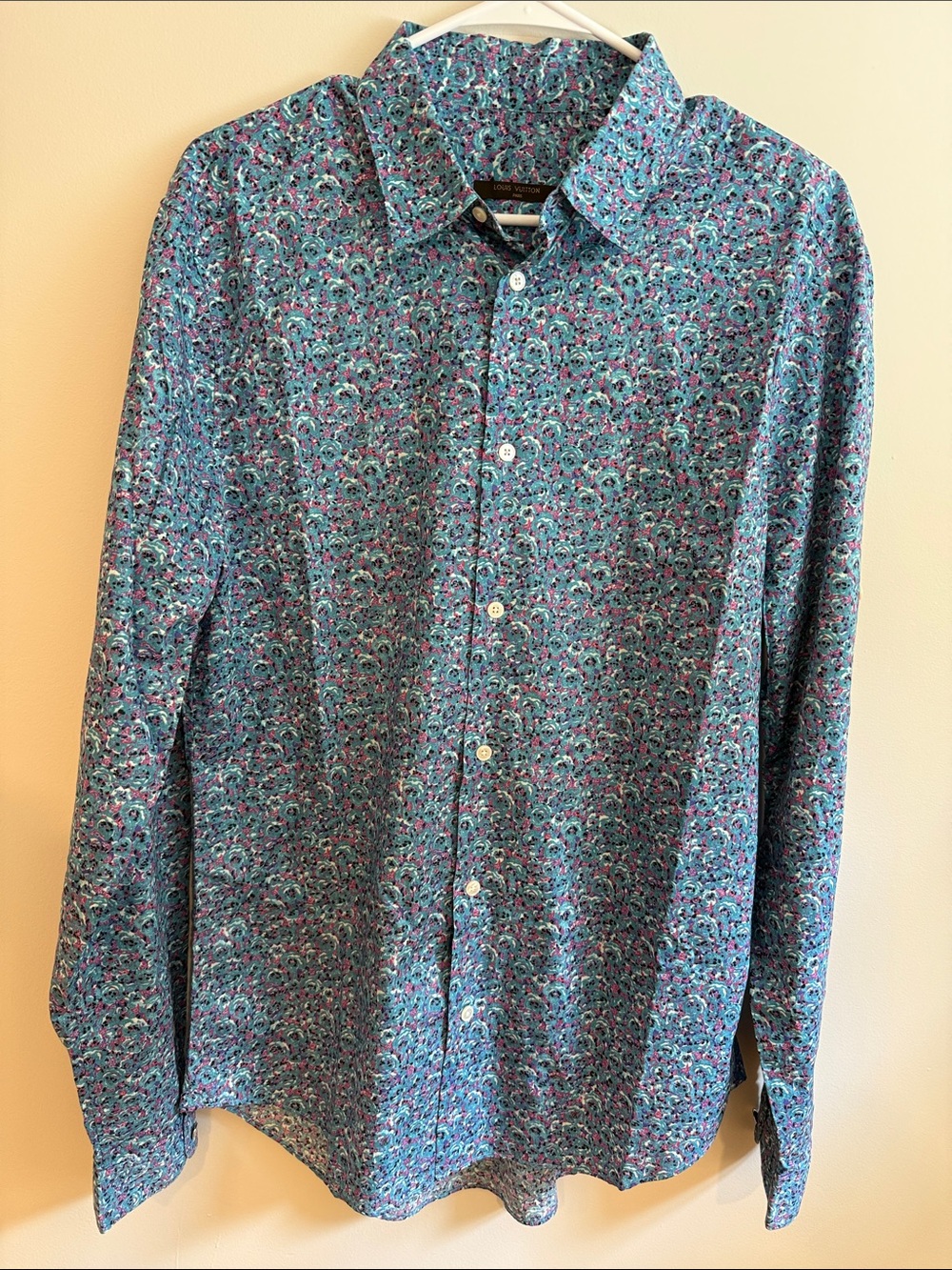 Louis Vuitton Men's Teal Floral Button-Down Shirt